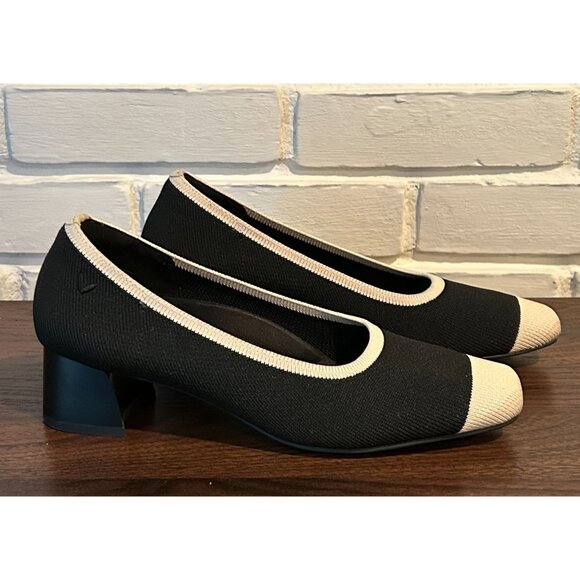 Vivaia Square-Toe Chunky Heels - Melody Pro Size 8.5 Black Cream Ivory - Picture 1 of 10